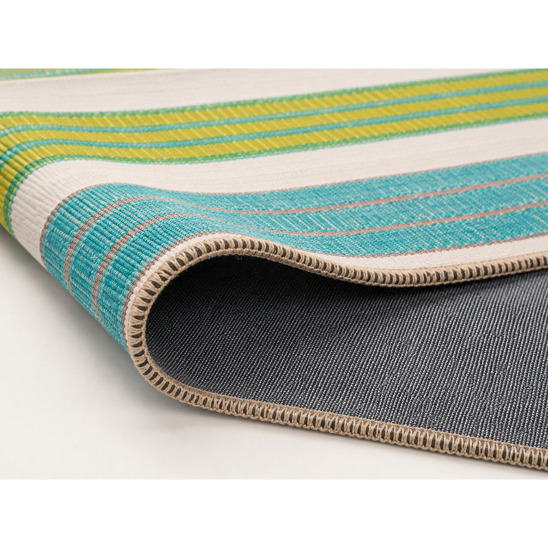 Tapis tissé à rayures vertes, Rectangle 4 pi 8 po x 6 pi 7 po