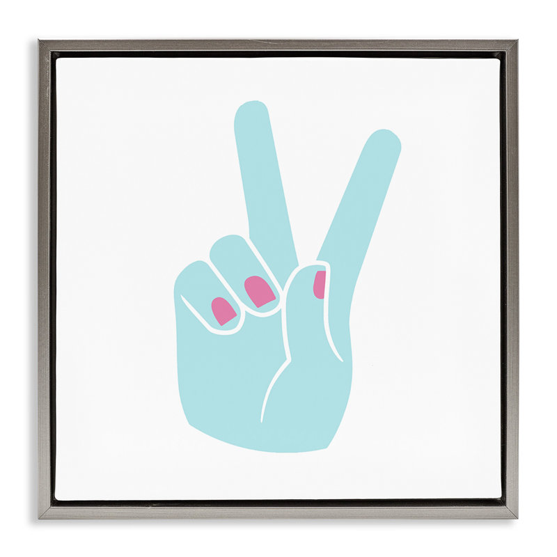 Main de la paix avec vernis à ongles, Cadre flottant gris lustré, H 25 po x l 25 po
