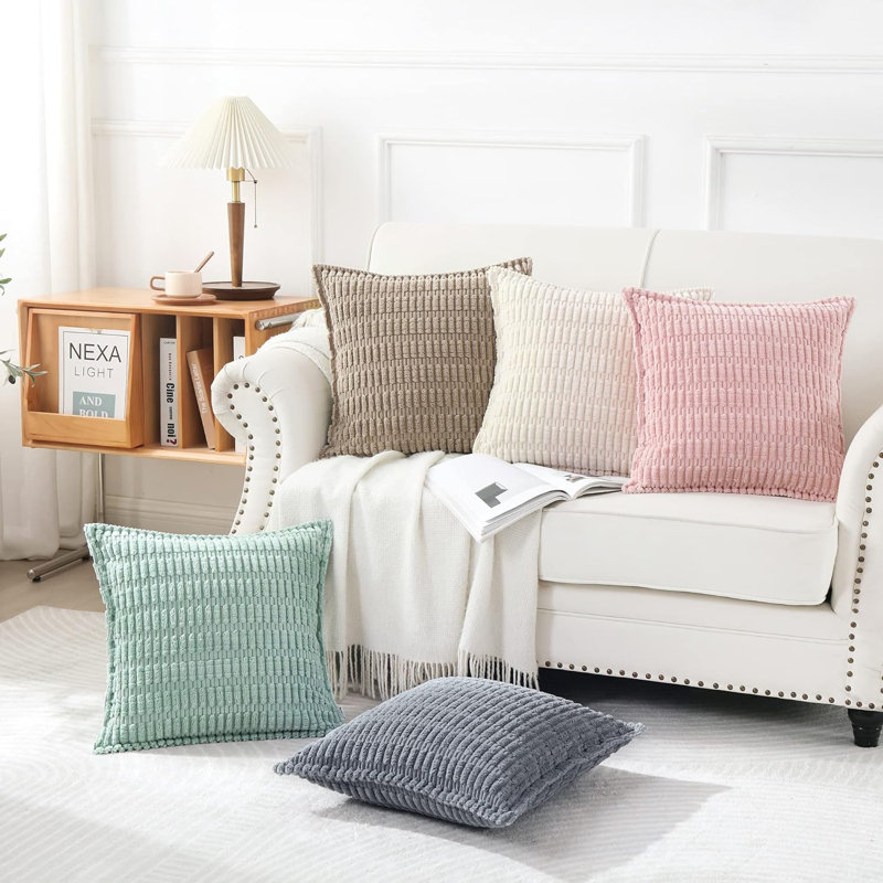 Boucle Ottoman Decorative Pillow Covers Farmhouse Boho Corduroy Cushion Cover, Gray, Square 24"