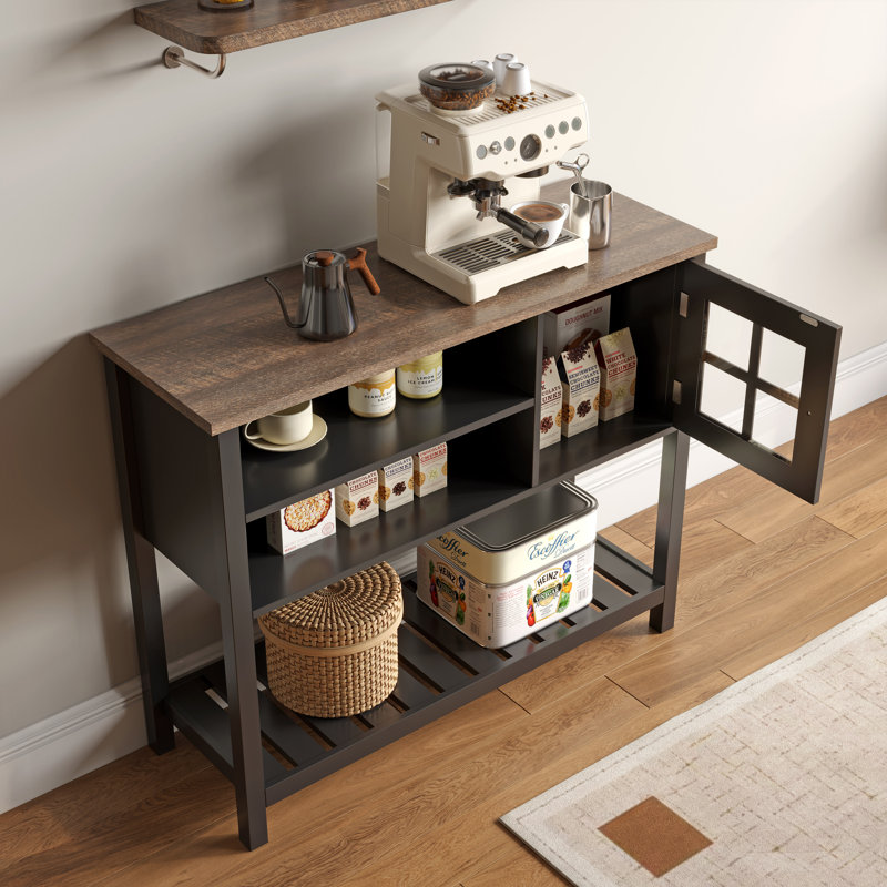 Buffet de 39,4 po de largeur avec porte vitrée et tablette réglable, Noir