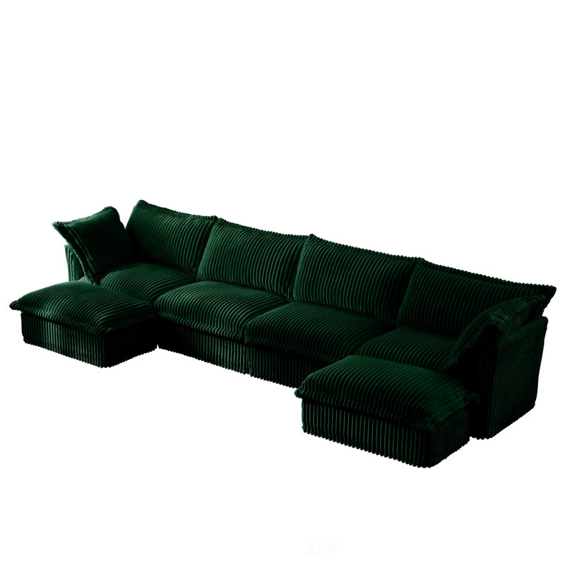 Slipcovered U Shape Sectional Wide and Deep Seat Sofa Couch, 4 Seater Sofa with French Edges Design Multiple Big Pillows, Soft Deep Seat Comfy Cloud Couch for Living Room, Apartment