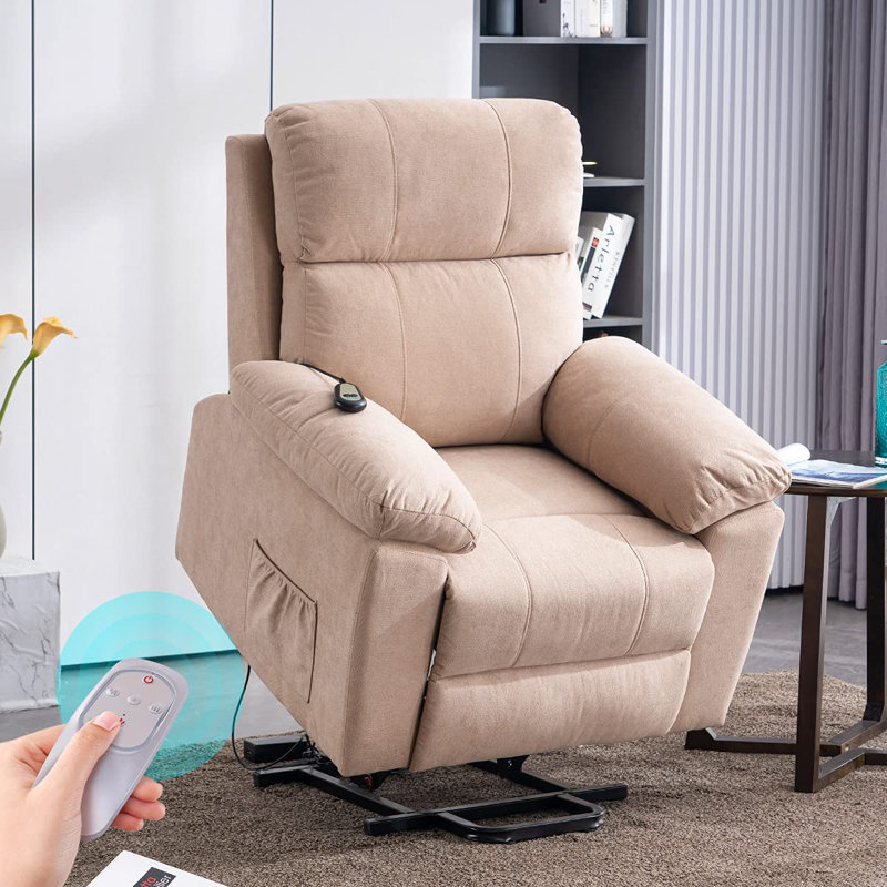 Fauteuil de massage inclinable électrique chauffant EROMMY, Mélange de lin beige