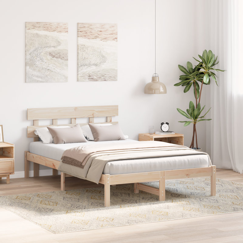 Vidaxl Bed Frame With Headboard Solid Pine Wood, Brown, 120 x 200cm