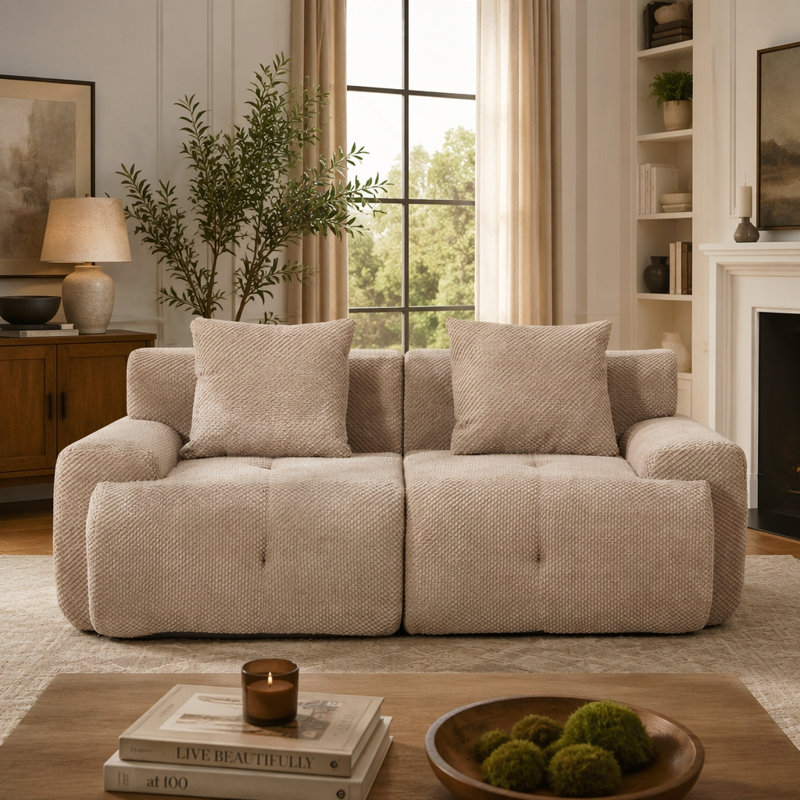 Causeuse modulaire capitonnée avec coussins, Polyester taupe
