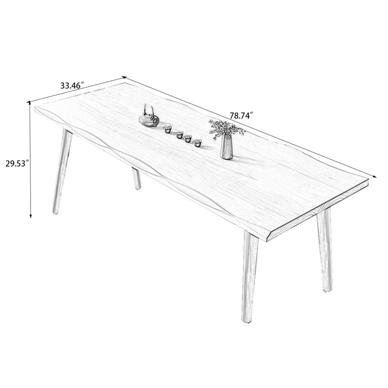 Brown Rectangular Solid Wood Dining Table, 29.53"H x 78.74"L x 33.46"W