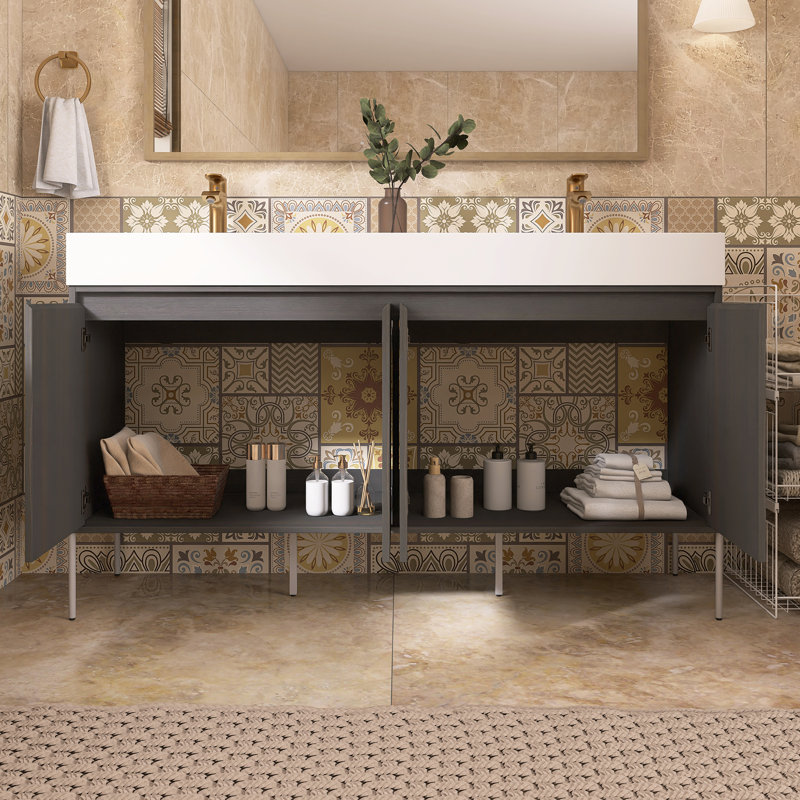 Meuble-lavabo double 59,1 po avec plateau en résine