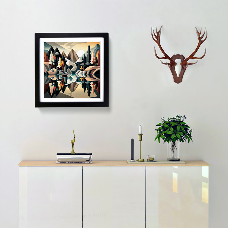 Lake Cubism - Single Picture Frame Print on Wood, Black