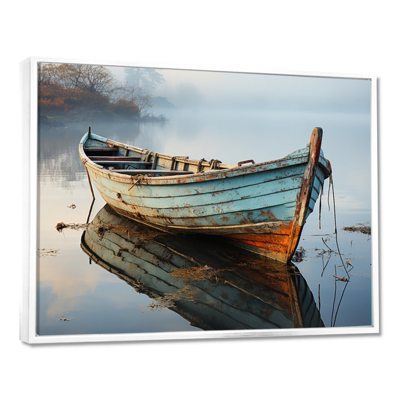 «Hadenson Boat Serene Waterscapes I», reproduction d'art sur toile encadrée, H 16 po x l 32 po x P 1 po, Cadre flottant blanc