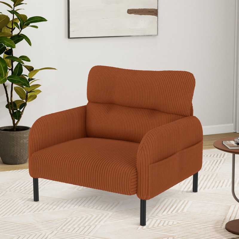 Fauteuil d'appoint en velours côtelé en velours côtelé avec pieds en métal, Rouge