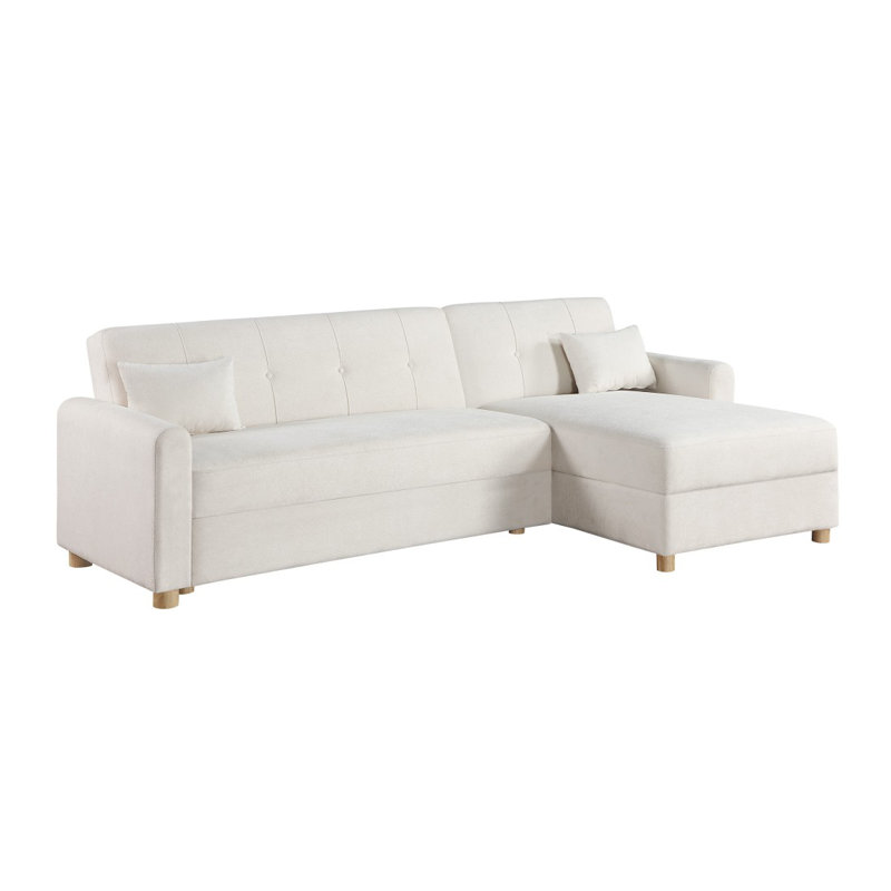 Canapé-lit modulaire convertible en tissu avec méridienne réversible et rangement Modern Thomas, Blanc