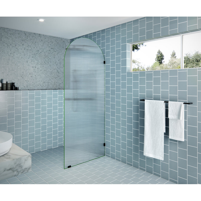 Maven 32 in. x 86.75 in. Fully Frameless Arched Fluted Single Fixed Shower Panel, Oil Rubbed Bronze