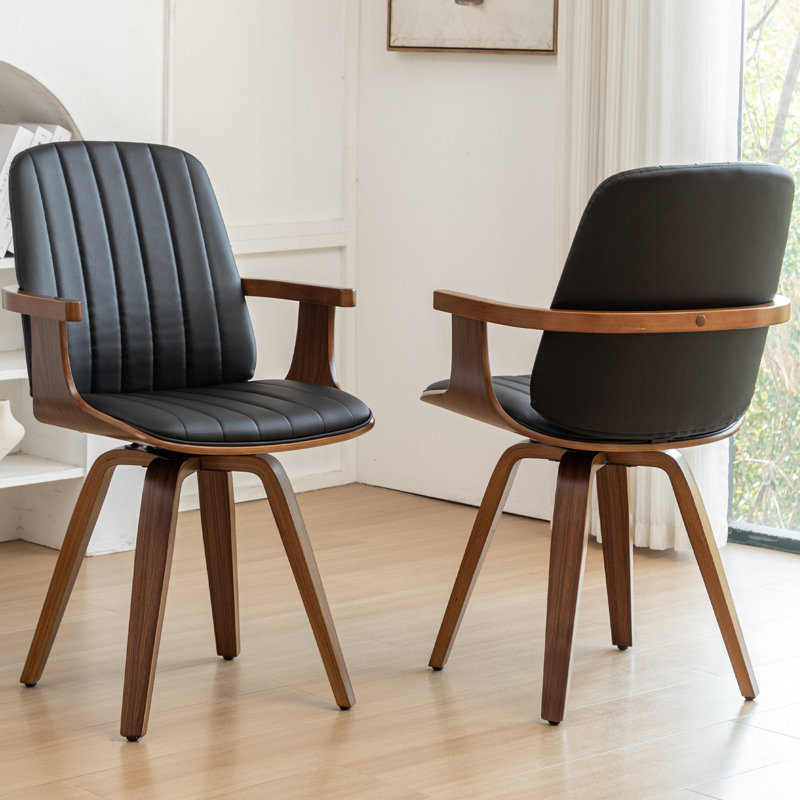 Chaises de salle à manger pivotantes modernes en cuir, Noir, noir, noir, noir