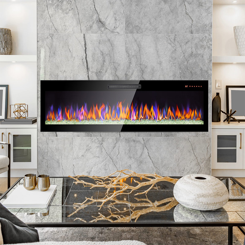 Decaro 50"W Electric Fireplace Recessed & Wall Mounted, Remote Control&Tempered Glass, Multi Color