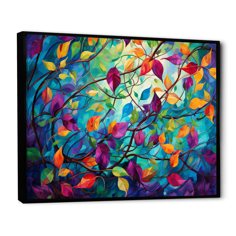 Multicolor Vibrant Vines I - Abstract Botanicals, art mural, H 24 po x l 32 po x P 1 po, Cadre flottant noir