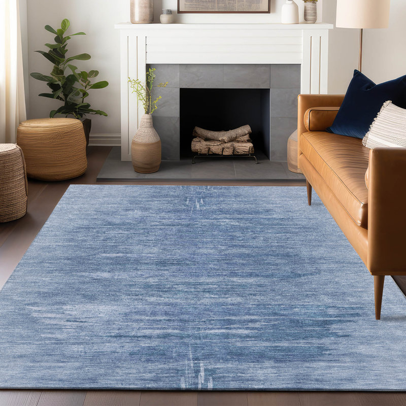 Tapis bleu Prisco lavable à la machine de qualité supérieure, Rectangle 9 pi x 12 pi
