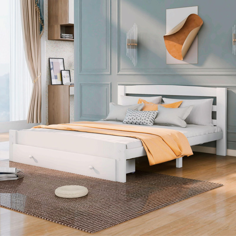 Mclawhorn Solid Wood Storage Bed, White, Double (4'6)
