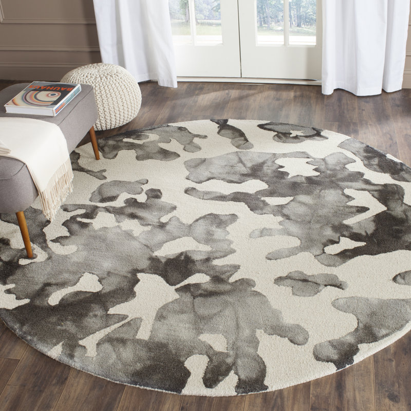 Falmer Hand Tufted Wool Camouflage Rug, Round 7'