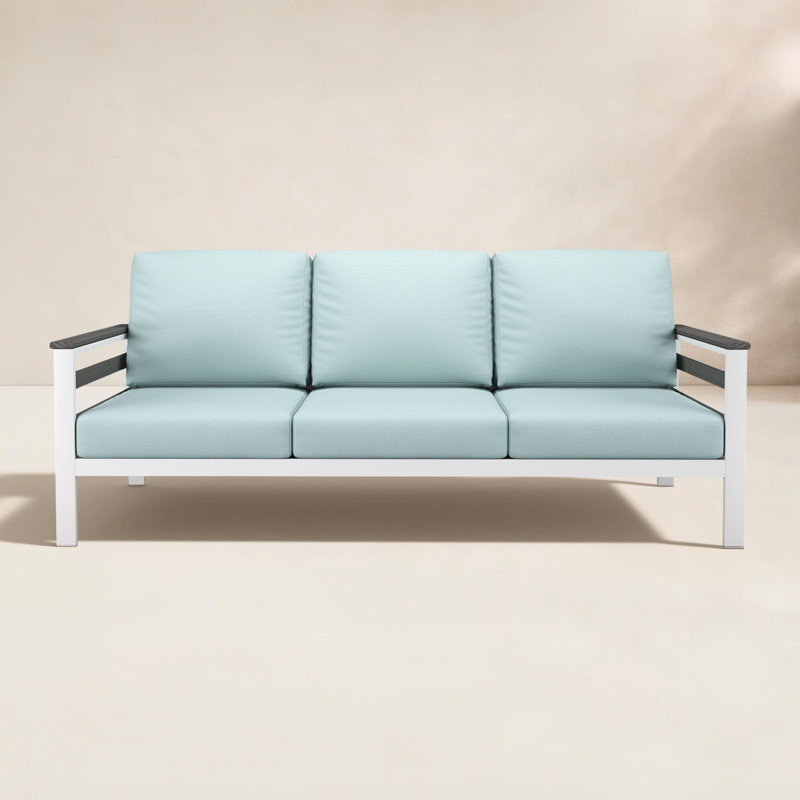 Townsend Metal Outdoor Sofa With Sunbrella Cushion, Bliss Dew