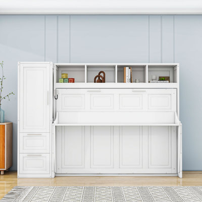 Ajae Murphy Bed with Storage Bookcase, Drawers and Wardrobe