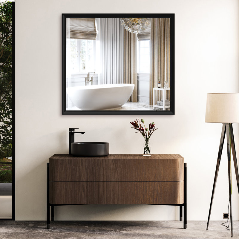 Grand miroir mural rectangulaire à cadre en aluminium noir, miroir de courtoisie résistant à l'humidité de 40 x 36 pouces, miroir décoratif mural vertical ou horizontal