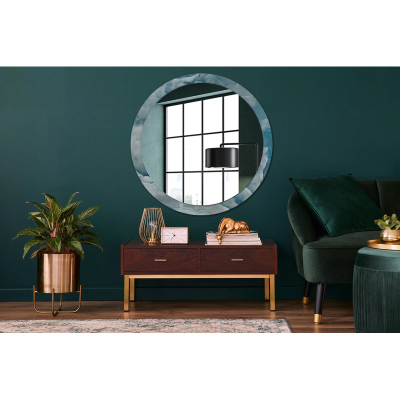 Huldar Glass Flat Wall Mirror, Abstract Charcoal & Rose Gold Geode, 100cm H x 100cm W