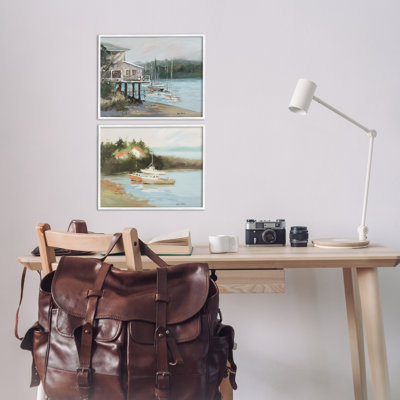 «Boat Lakeshore Landscape», ensemble de 2 giclées par Jane Slivka