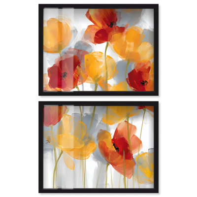 Mellow Yellow Mist III Shadowbox Print Floral Wall Decor Set by Art Remedy, Black Frame, 48 x 36