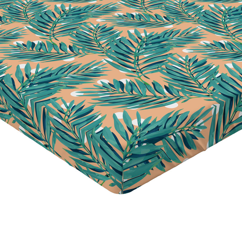 Drap-housse Ambesonne, Drap-housse de taille très grand, Saumon / blanc / motif floral bleu-vert