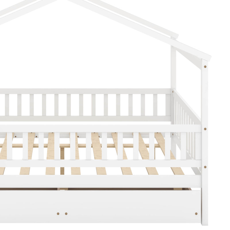 Lit en bois avec deux tiroirs, Double, Blanc