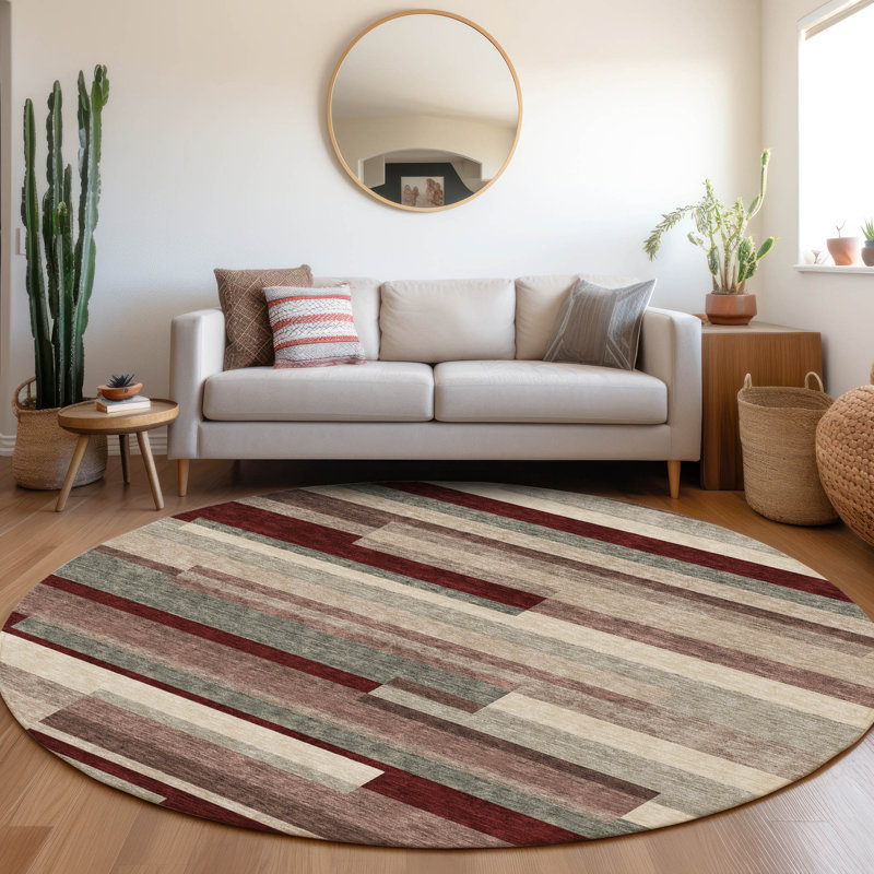 Premium Machine Washable Prisco Merlot Rug, Round 8'
