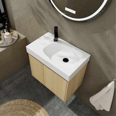 Meuble-lavabo élégant avec lavabo en céramique et conception murale pour une salle de bain élégante et fonctionnelle