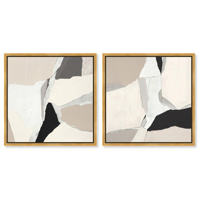 Stone Layers Set Canvas Print Neutral Wall Decor Set by Art Remedy, Black Frame, 12 x 12