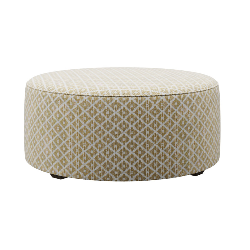 Weigand 39" Wide Round Abstract Cocktail Ottoman, Owen Straw Polypropylene/Olefin