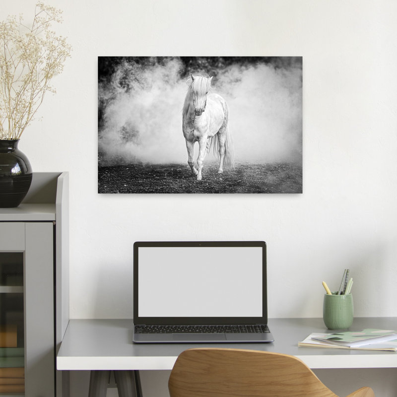 «Ethereal Horse In Mist Dramatic Elegant Horse Éthéré Nature», art mural, 16" H x 24" W