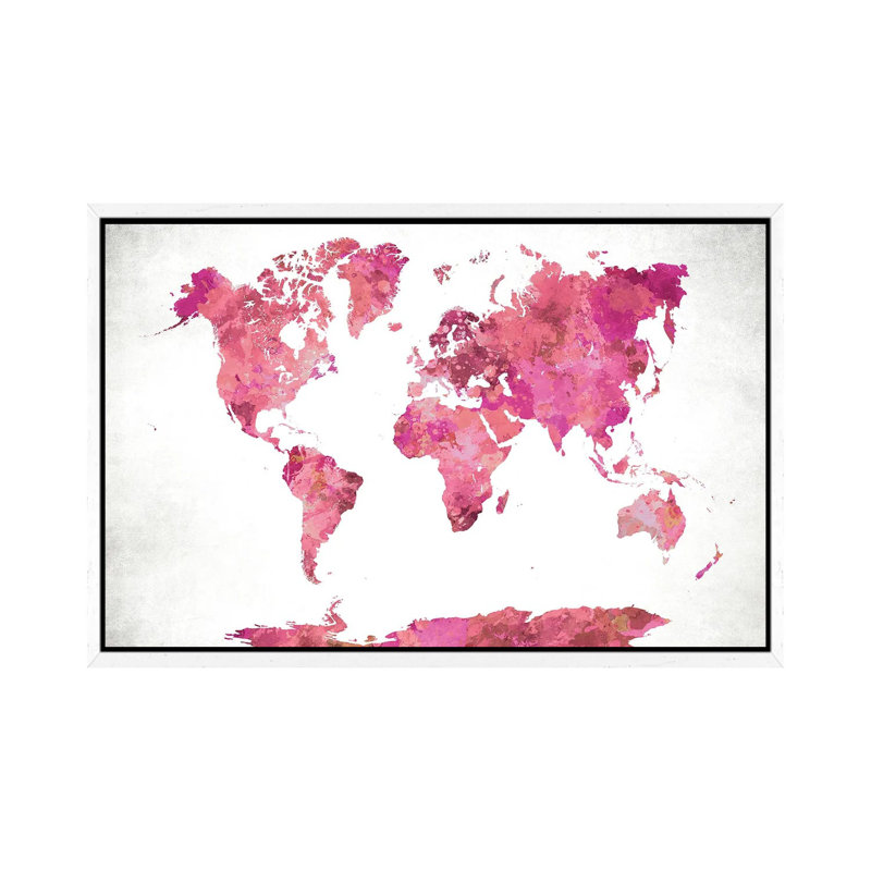 World Map Pink 1 Piece Wall Art on Canvas, 66.04 cm H x 45.72 cm W, White Framed Canvas