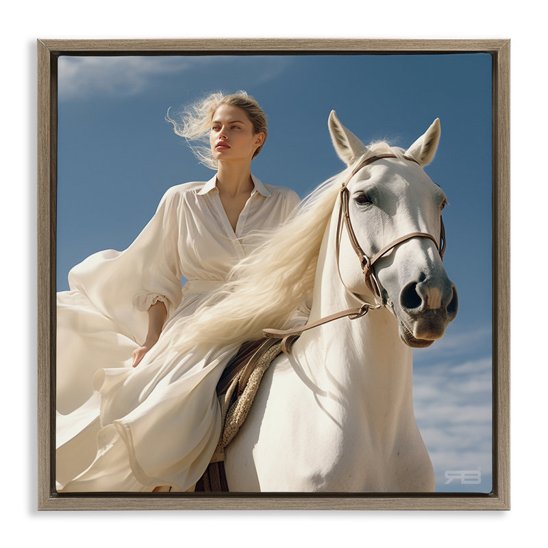 «Windswept» Équestre, encadrée par Floater, Cadre flottant orme Montalcino, H 18 po x l 18 po