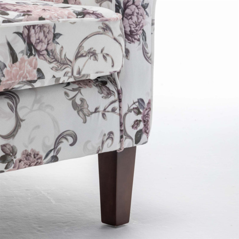 Fauteuil à accoudoirs roulés Traditional, structure en bois de bouleau massif avec pieds fuselés, chaise rembourrée en tissu de polyester imprimé pour plus de confort et de style