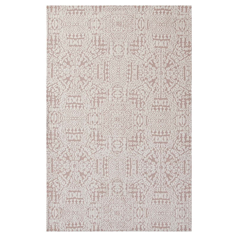 Ivory and Cameo Rose Moroccan 5x8 Synthetic Area Rug