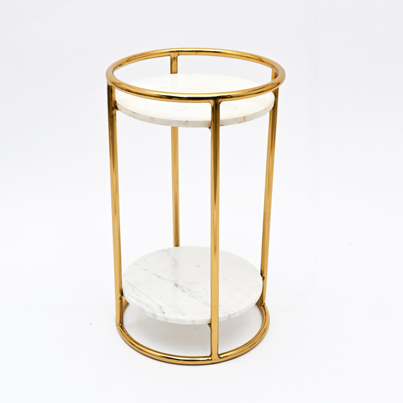 Table d'appoint luxueuse en marbre avec structure à 2 niveaux, alliant élégance et rangement pratique pour les intérieurs modernes