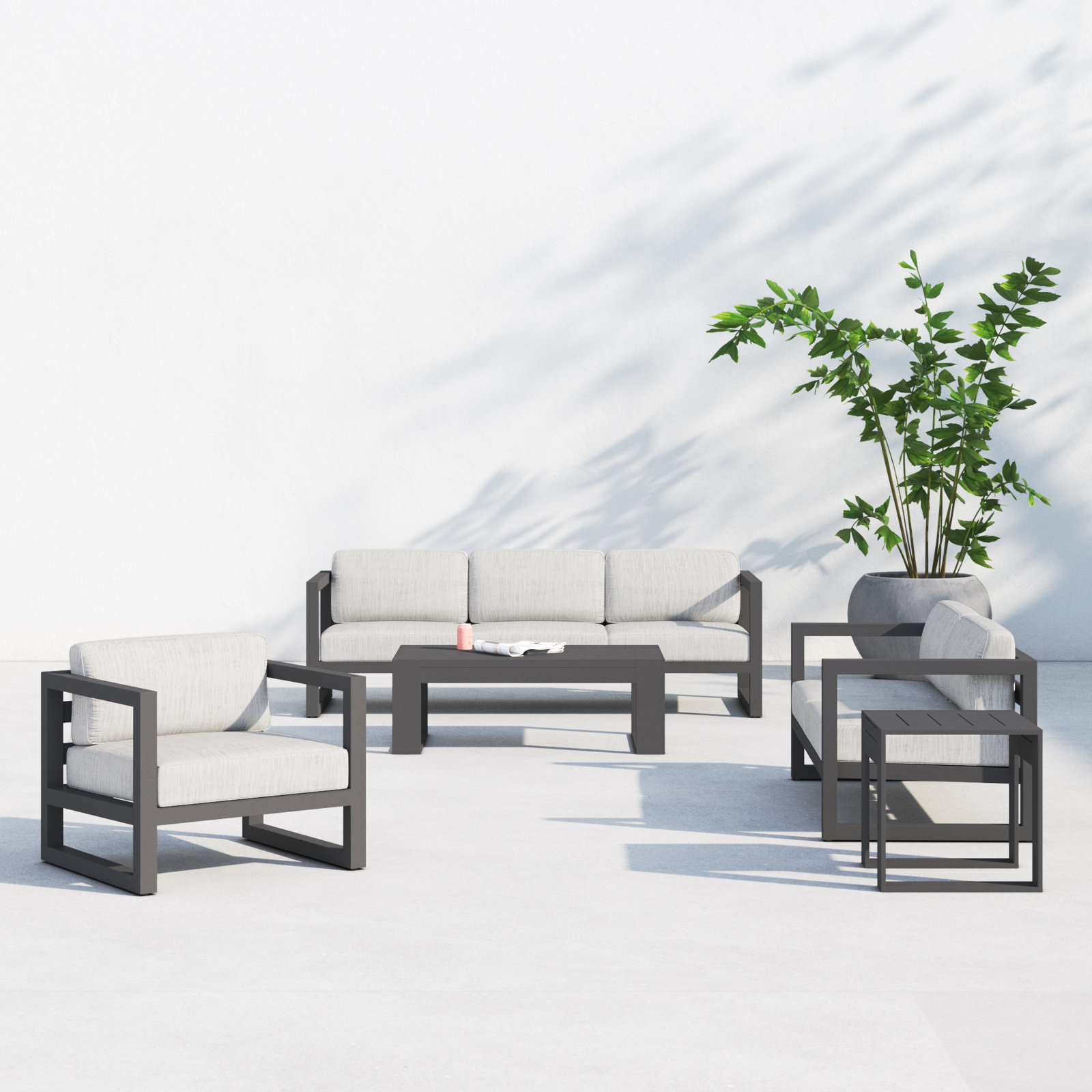 Smith 5 Piece Sofa Seating Group with Sunbrella Cushions, Cast Silver Sunbrella®, Slate