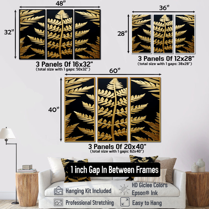 Ensemble de salon Hatfield - Ferns Wall Art, H 28 po x l 36 po x P 1 po, Cadre flottant noir