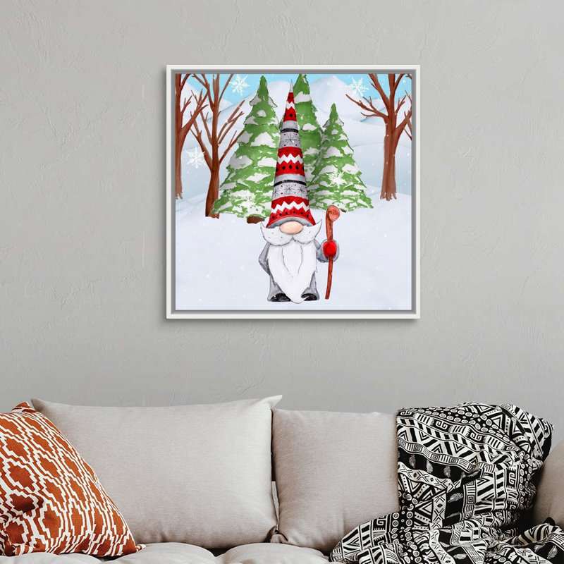 «Fun Hat Gnoming Around I», peinture sur toile tendue, H 31,25 po x l 31,25 po, Cadre blanc