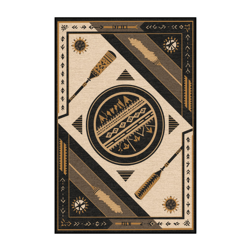 Tapis géométrique noir lavable à la machine Melton, 7 x 9