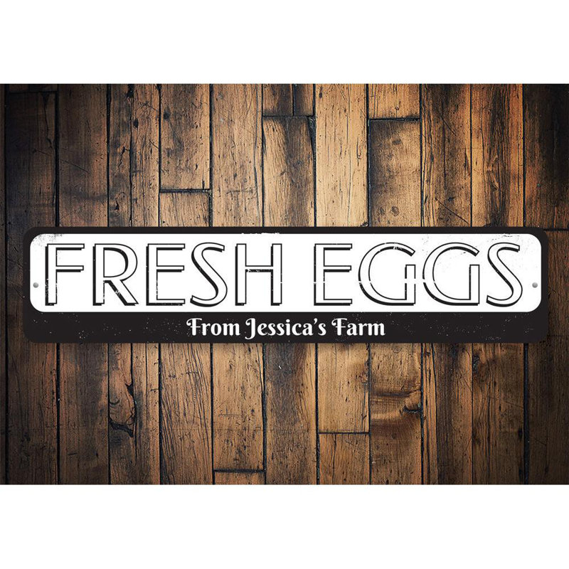 Fresh Eggs Aluminum Sign, 6" H x 24" W x 0.06" D