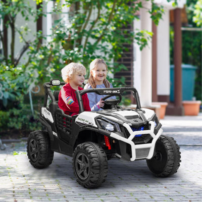 Voiture électrique pour enfants QABA 2 places, voiture à piles 24V avec télécommande, 3 vitesses, démarrage lent, lumières DEL, musique, klaxon, suspension à ressort pendant 3 à 8 ans