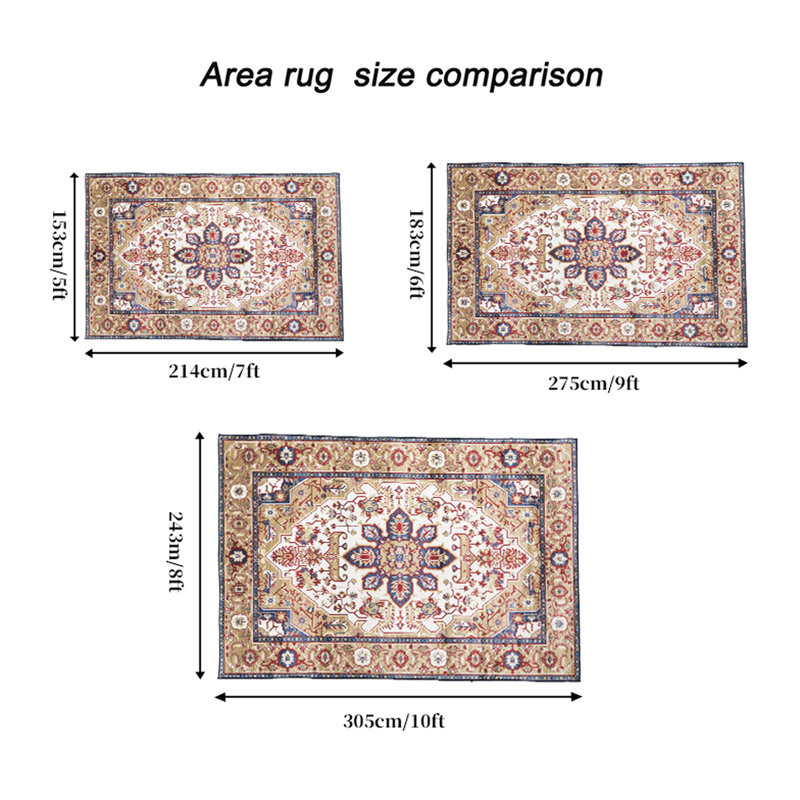 Large Area Rug 6X9, Non-Slip, Washable, Blue/Gold Vintage Bohemian For Living Room 6X9 , Machine Bedroom, Kitchen