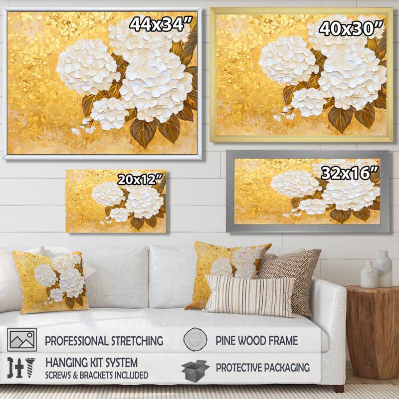 Harmonie d'hortensias dorés II - décoration murale hortensias, Reproduction encadrée d'une seule photo sans pass, Noir