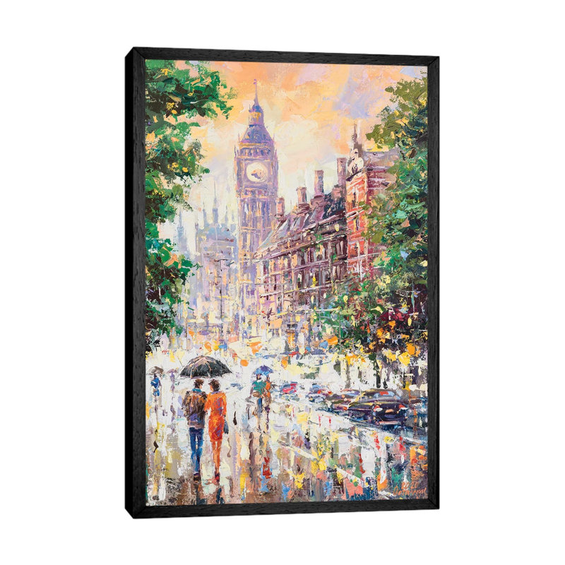 London 1 Piece Painting on Canvas, 66.04cm H x 45.72cm W x 3.81cm D, Black Framed