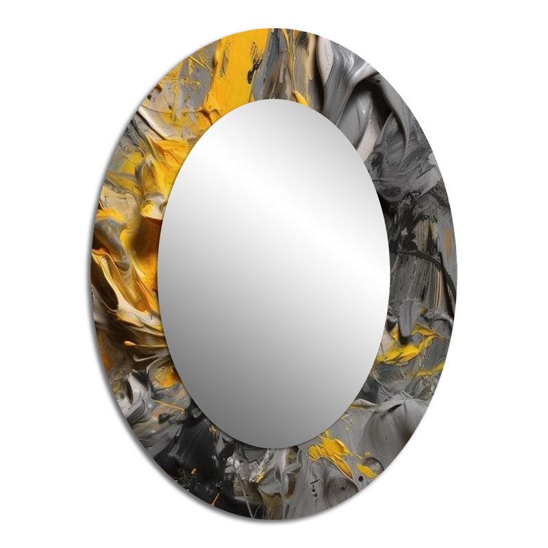 Mustard Yellow And Vivid Gray V - Yellow Modern Oval Wall Mirror, 40" x 30"