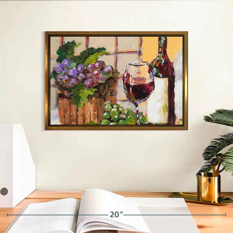 Nature morte au vin classique, Cadre flottant doré, 13 po x 9 po